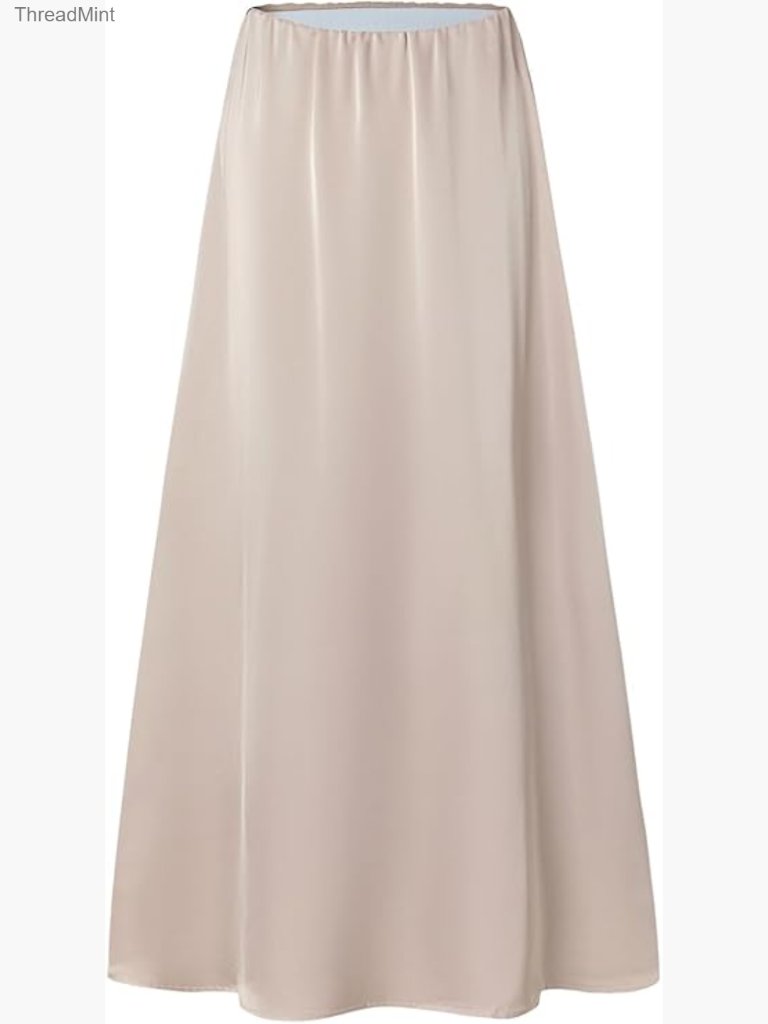 High Waisted Satin Maxi Skirt - Bias Cut A-Line With Elastic Waist